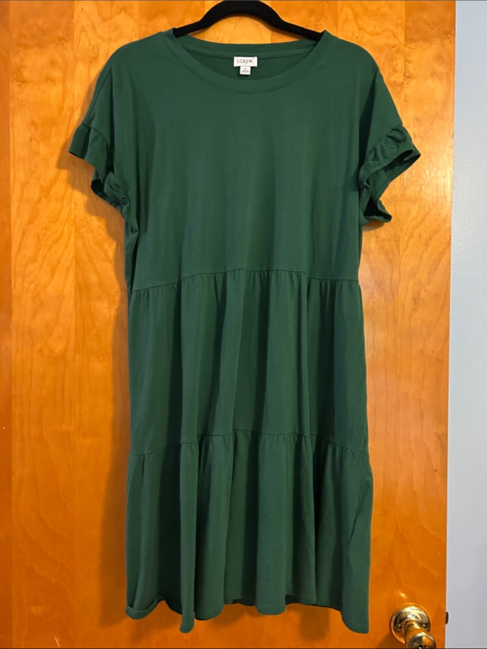 J. Crew Deep Green Tiered Short Sleeve Dress